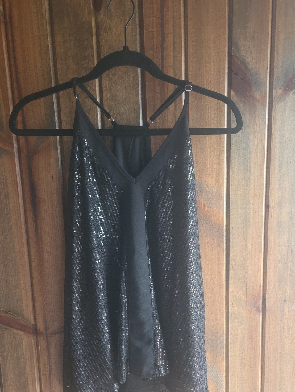 Black Sequin Spaghetti Strap Party Tank